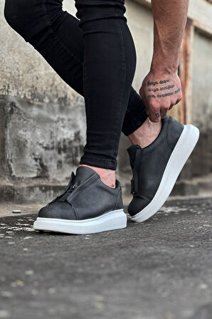 J010 Bağcıksız Fermuarlı Ortopedik Taban Erkek Sneaker Günlük Ayakkabı BT Gri