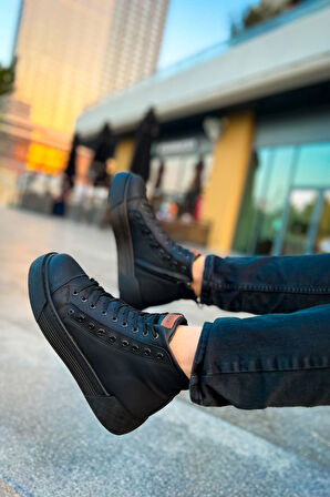 J167 Blazer Bağcıklı Fermuarlı Ortopedik Taban Günlük Cilt Erkek Spor Bot CST Siyah