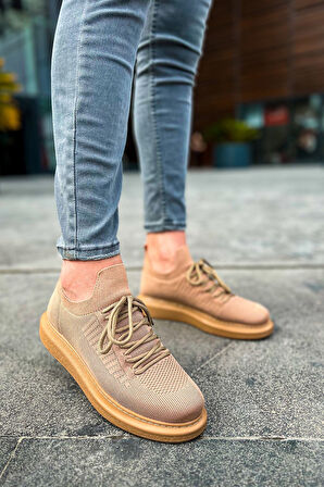 J307 Tricot Ortopedik Taban Günlük Triko Erkek Sneaker Spor Ayakkabı TTT Taba