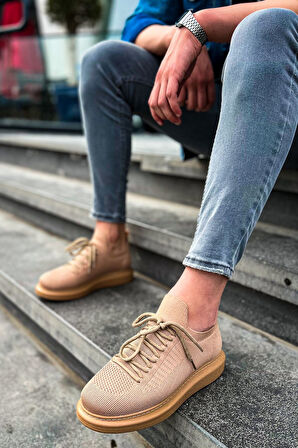 J307 Tricot Ortopedik Taban Günlük Triko Erkek Sneaker Spor Ayakkabı TTT Taba