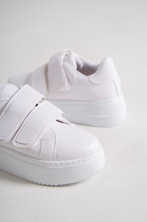 VENEDIK Bağcıksız Cırtlı 2 Bantlı Ortopedik Taban Kadın Sneaker Günlük Ayakkabı BT Beyaz