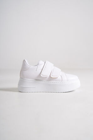 VENEDIK Bağcıksız Cırtlı 2 Bantlı Ortopedik Taban Kadın Sneaker Günlük Ayakkabı BT Beyaz