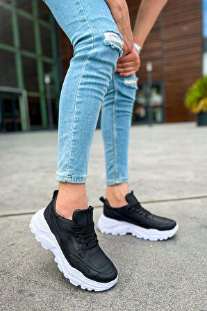 J089 Low Top Lace Up Ortopedik Taban Günlük Cilt Erkek Sneaker Spor Ayakkabı CBT Siyah