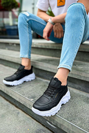 J089 Low Top Lace Up Ortopedik Taban Günlük Cilt Erkek Sneaker Spor Ayakkabı CBT Siyah