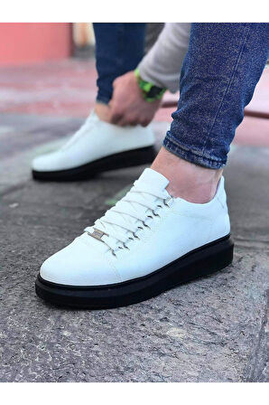 J08 Bağcıklı Ortopedik Taban Erkek Sneaker Günlük Ayakkabı ST Beyaz