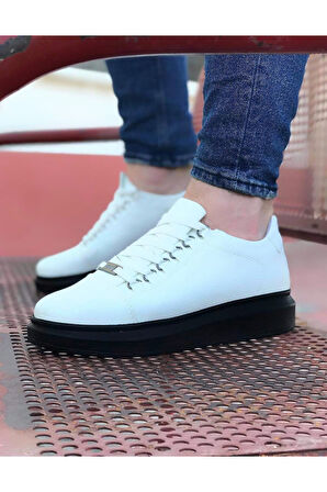 J08 Bağcıklı Ortopedik Taban Erkek Sneaker Günlük Ayakkabı ST Beyaz