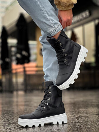 J-B14 Bağcıklı Ortopedik Taban Suya ve Soğuğa Dayanıklı Günlük Kışlık Erkek Spor Bot BT Siyah