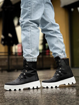 J-B14 Bağcıklı Ortopedik Taban Suya ve Soğuğa Dayanıklı Günlük Kışlık Erkek Spor Bot BT Siyah