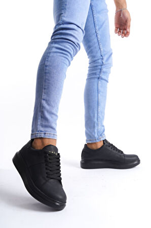 J151 Boost Bağcıklı Cilt Erkek Günlük Sneaker Ayakkabı ST Siyah