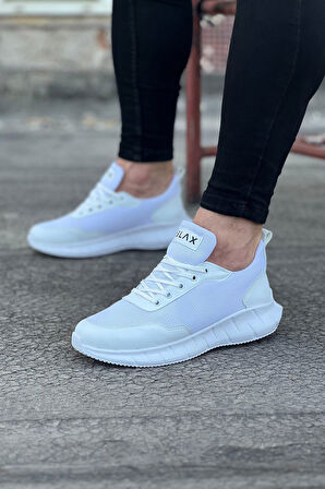 J063 Bağcıklı Ortopedik Taban Triko Erkek Sneaker Günlük Spor Ayakkabı BT Beyaz