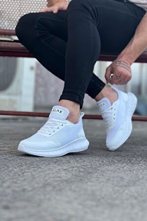 J063 Bağcıklı Ortopedik Taban Triko Erkek Sneaker Günlük Spor Ayakkabı BT Beyaz