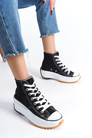 CHLOE Bağcıklı Ortopedik Taban Kadın Sneaker Ayakkabı BT Siyah