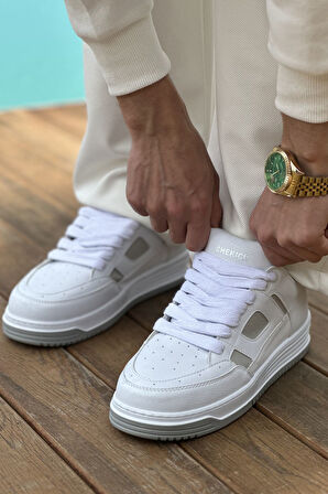 J2410 Avax Ortopedik Taban Günlük Cilt Erkek Sneaker Spor Ayakkabı CBT Beyaz/Gri