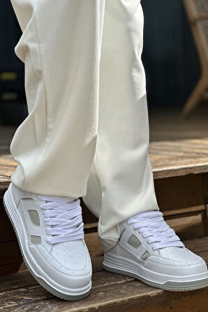 J2410 Avax Ortopedik Taban Günlük Cilt Erkek Sneaker Spor Ayakkabı CBT Beyaz/Gri