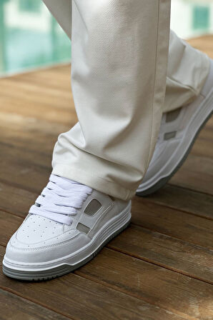 J2410 Avax Ortopedik Taban Günlük Cilt Erkek Sneaker Spor Ayakkabı CBT Beyaz/Gri