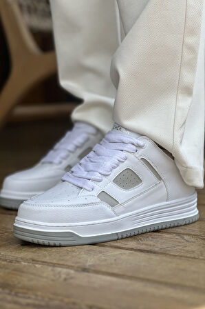 J2410 Avax Ortopedik Taban Günlük Cilt Erkek Sneaker Spor Ayakkabı CBT Beyaz/Gri