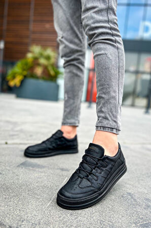 J040 C-Rey Ortopedik Taban Günlük Cilt Erkek Sneaker Spor Ayakkabı CST Siyah