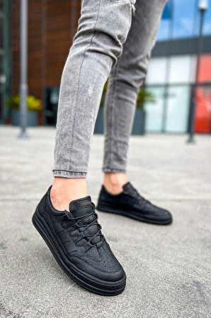 J040 C-Rey Ortopedik Taban Günlük Cilt Erkek Sneaker Spor Ayakkabı CST Siyah