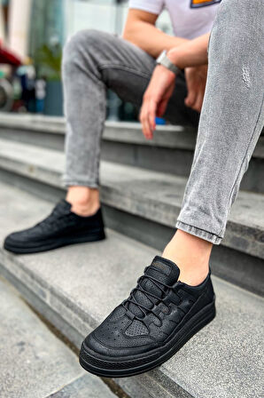 J040 C-Rey Ortopedik Taban Günlük Cilt Erkek Sneaker Spor Ayakkabı CST Siyah