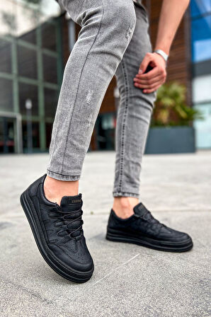 J040 C-Rey Ortopedik Taban Günlük Cilt Erkek Sneaker Spor Ayakkabı CST Siyah
