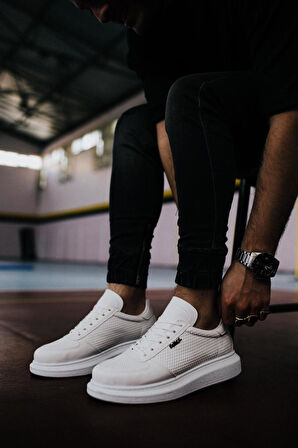 J042 Bağcıklı Ortopedik Taban Erkek Günlük Sneaker Spor Ayakkabı BT Beyaz