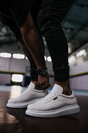 J042 Bağcıklı Ortopedik Taban Erkek Günlük Sneaker Spor Ayakkabı BT Beyaz
