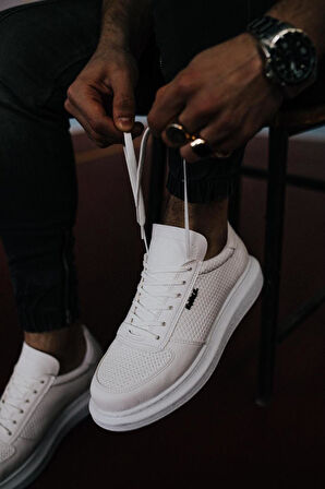 J042 Bağcıklı Ortopedik Taban Erkek Günlük Sneaker Spor Ayakkabı BT Beyaz