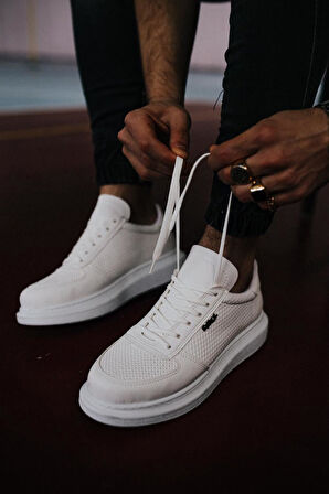 J042 Bağcıklı Ortopedik Taban Erkek Günlük Sneaker Spor Ayakkabı BT Beyaz