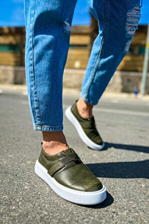 J147 Dobeny Ortopedik Taban Günlük Cilt Erkek Sneaker Spor Ayakkabı CBT Haki