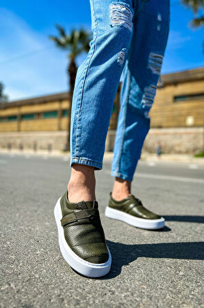 J147 Dobeny Ortopedik Taban Günlük Cilt Erkek Sneaker Spor Ayakkabı CBT Haki