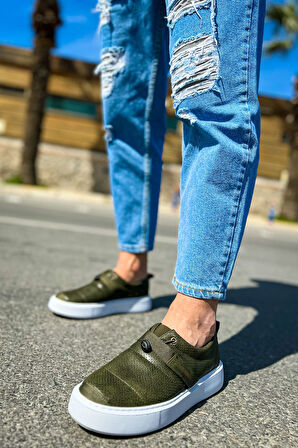 J147 Dobeny Ortopedik Taban Günlük Cilt Erkek Sneaker Spor Ayakkabı CBT Haki