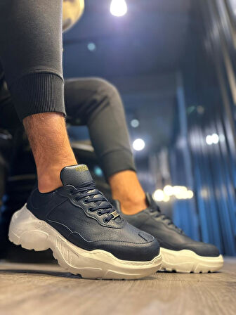 J-N75 Bağcıklı Ortopedik Taban Erkek Günlük Sneaker Spor Ayakkabı BT Lacivert