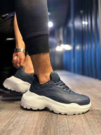 J-N75 Bağcıklı Ortopedik Taban Erkek Günlük Sneaker Spor Ayakkabı BT Lacivert
