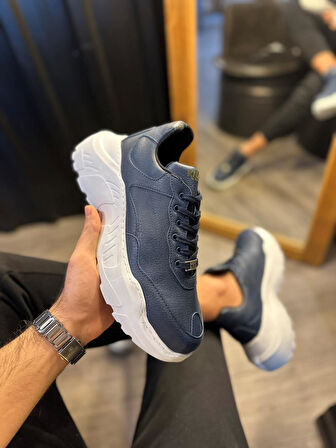 J-N75 Bağcıklı Ortopedik Taban Erkek Günlük Sneaker Spor Ayakkabı BT Lacivert