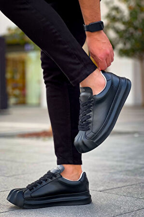 J2411 Artenay Ortopedik Taban Günlük Cilt Erkek Sneaker Spor Ayakkabı CST Siyah