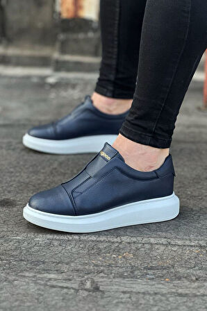 J023 Bağcıksız Lastikli Ortopedik Taban Erkek Sneaker Günlük Ayakkabı BT Lacivert