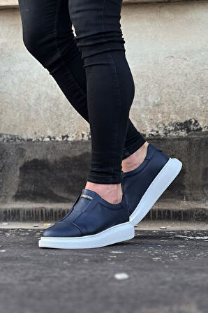 J023 Bağcıksız Lastikli Ortopedik Taban Erkek Sneaker Günlük Ayakkabı BT Lacivert