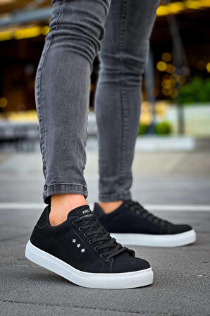 J-X7 Bağcıklı Ortopedik Taban Günlük Süet Erkek Spor Sneaker Ayakkabı BT Siyah
