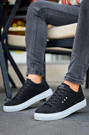 J-X7 Bağcıklı Ortopedik Taban Günlük Süet Erkek Spor Sneaker Ayakkabı BT Siyah