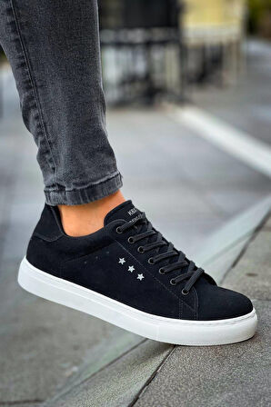 J-X7 Bağcıklı Ortopedik Taban Günlük Süet Erkek Spor Sneaker Ayakkabı BT Siyah