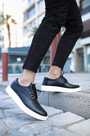 J001 Bağcıklı Ortopedik Taban Erkek Günlük Klasik Ayakkabı BT Siyah