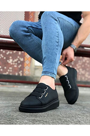 J026 Bağcıksız 3 Bant Lastikli Ortopedik Taban Erkek Sneaker Günlük Ayakkabı ST Siyah