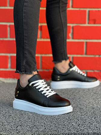 J047 Bağcıklı Ortopedik Taban Günlük Erkek Spor Sneaker Ayakkabı BT Siyah