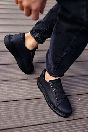 J253 Mirror Non Ortopedik Taban Günlük Cilt Erkek Sneaker Spor Ayakkabı CST Siyah