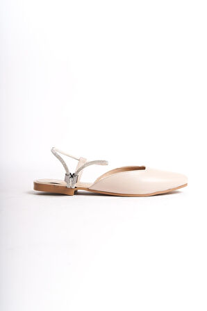 AMARA Lastikli Ortopedik Rahat Taban Bilekten Taş Detaylı Kadın Babet Ayakkabı KT Krem