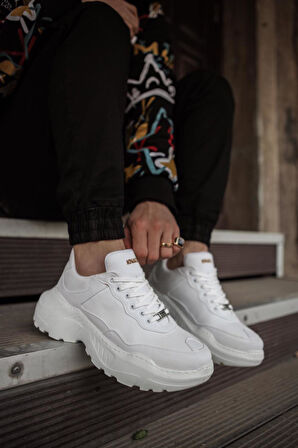 J-N75 Bağcıklı Ortopedik Taban Erkek Günlük Sneaker Spor Ayakkabı BT Beyaz