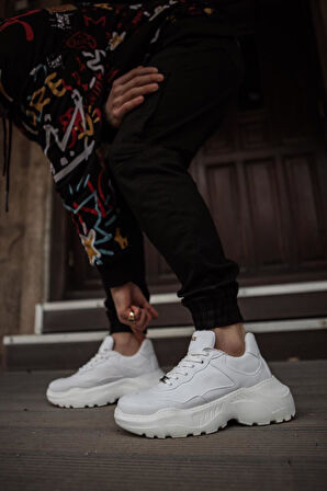 J-N75 Bağcıklı Ortopedik Taban Erkek Günlük Sneaker Spor Ayakkabı BT Beyaz