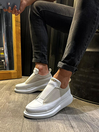 J911 Bağcıksız Lastikli Ortopedik Taban Günlük Erkek Spor Sneaker Ayakkabı BT Beyaz