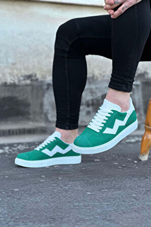J160 Bağcıklı Ortopedik Taban Süet Erkek Sneaker Günlük Ayakkabı BT Yeşil/Beyaz