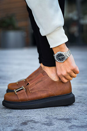 J297 Ortopedik Taban Günlük Cilt Erkek Sneaker Spor Ayakkabı CST Taba